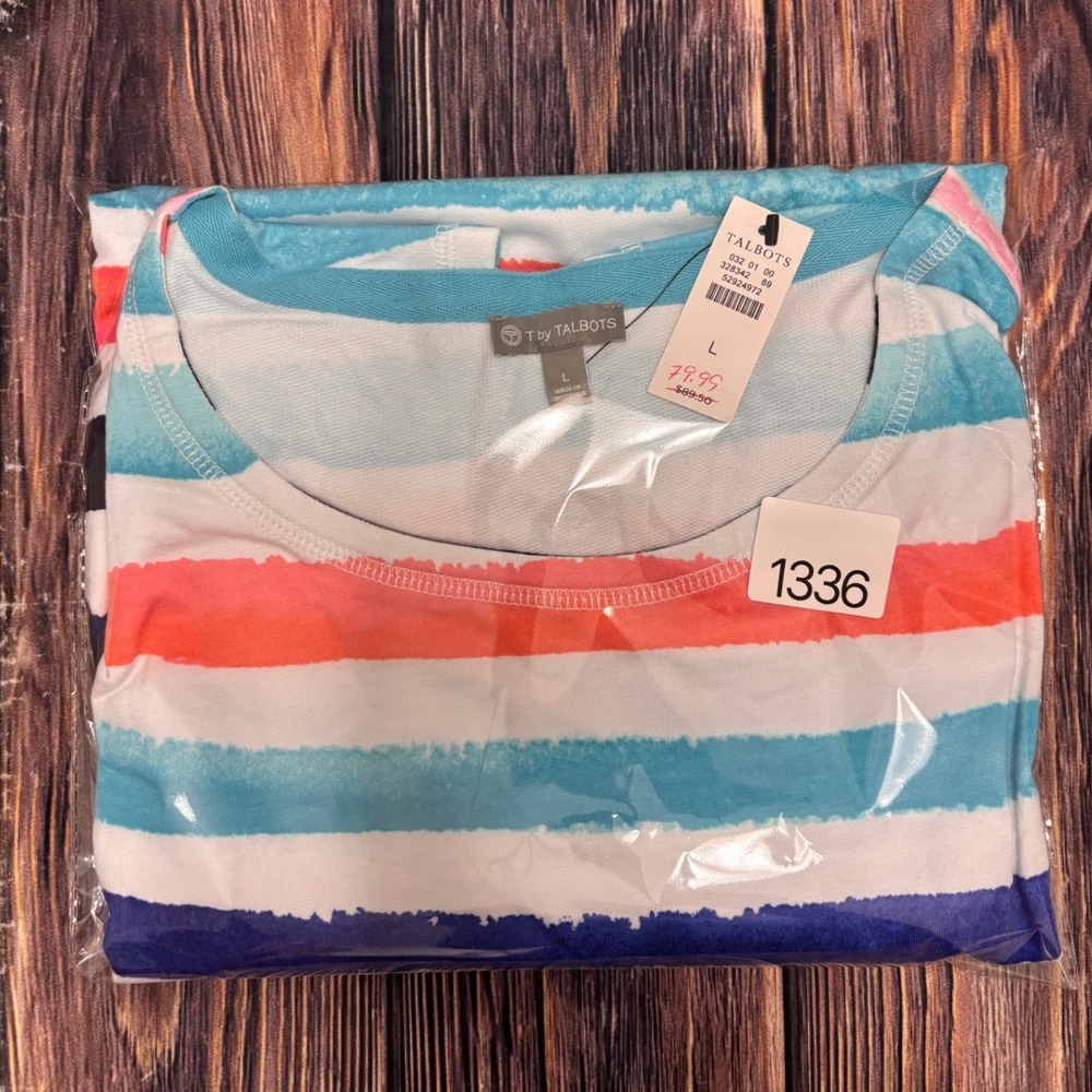 T by Talbots Dress Womens Large Striped Multicolor Midi Belted Casual Summer - Picture 14 of 14